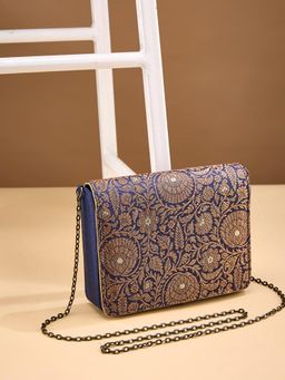 Fabindia - Navy Blue Woven Polyester Clutch