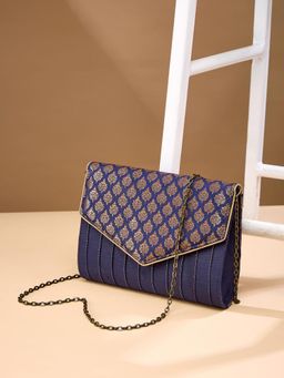 Fabindia - Navy Blue Woven Polyester Clutch