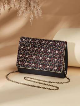 Fabindia - Black Embroidered Viscose Blend Clutch
