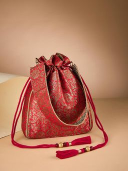 Fabindia - Red Woven Polyester Potli Bag