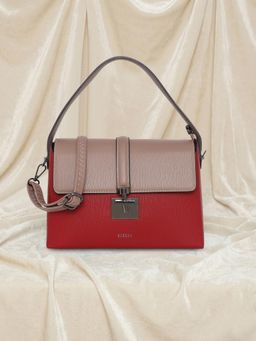 ESBEDA - Maroon Colorblock Pu Handbag with Detachable Strap