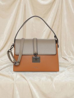 ESBEDA - Tan Colorblock Pu Handbag with Detachable Strap