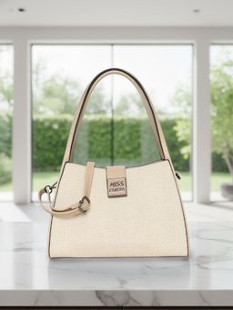ESBEDA - Beige Solid Pu Handbag with Detachable Strap