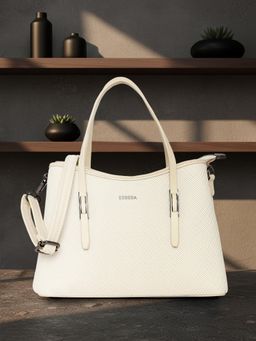 ESBEDA - Cream Solid Pu Handbag with Detachable Strap