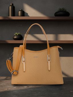 ESBEDA - Tan Solid Pu Handbag with Detachable Strap