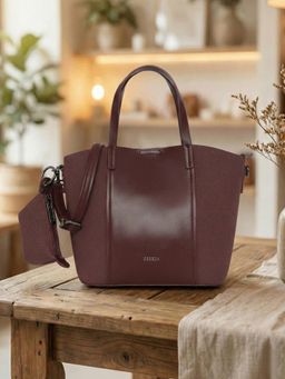 ESBEDA - Burgundy Solid Pu Handbag with Detachable Strap