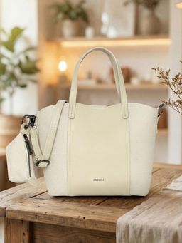 ESBEDA - Cream Solid Pu Handbag with Detachable Strap