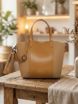 ESBEDA - Tan Solid Pu Handbag with Detachable Strap