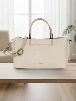 ESBEDA - Cream Solid Pu Handbag with Detachable Strap