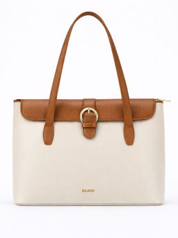 KLEIO - Cream Solid Vegan Leather Handbag