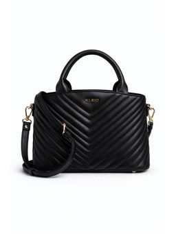 KLEIO - Black Textured Vegan Leather Handheld Bag with Detachable Strap