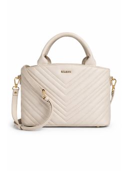 KLEIO - White Textured Vegan Leather Handheld Bag with Detachable Strap