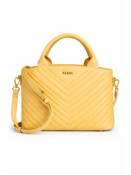 KLEIO - Yellow Textured Vegan Leather Handheld Bag with Detachable Strap