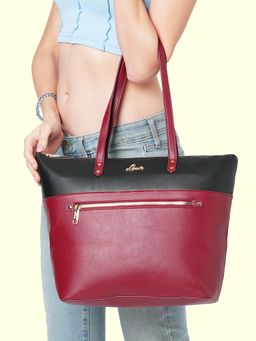 Lavie - Wine Colorblock Synthetic Leather Handbag