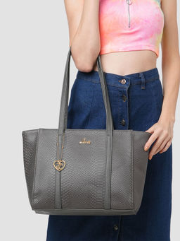 Lavie - Grey Textured Synthetic Leather Handbag