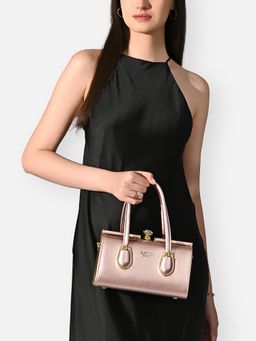 Lavie Luxe - Rose Gold Textured Synthetic Leather Handbag with Detachable Strap