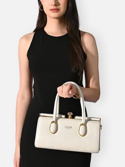 Lavie Luxe - Off White Solid Synthetic Leather Handbag with Detachable Strap