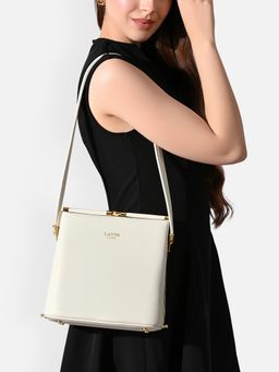 Lavie Luxe - Off White Solid Synthetic Leather Handbag