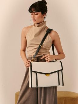 MIRAGGIO - Ivory Solid Pu Laptop Bag with Detachable Strap