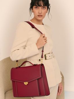 MIRAGGIO - Red Solid Pu Laptop Bag with Detachable Strap