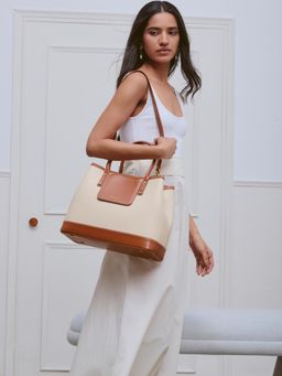 MIRAGGIO - Ivory Solid Pu Handbag with Detachable Strap
