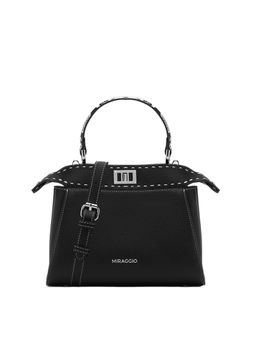 MIRAGGIO - Black Solid Pu Handbag with Detachable Strap