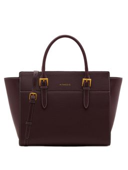 MIRAGGIO - Wine Solid Pu Handbag with Detachable Strap