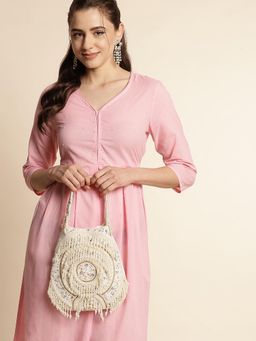 Fabbhue - Cream Embellished Beads Clutch Potli