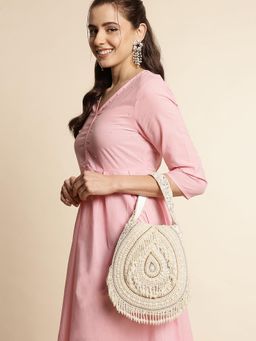Fabbhue - Cream Embellished Beads Clutch Potli
