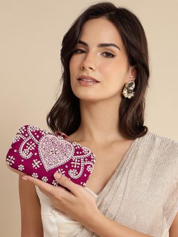 Fabbhue - Magenta Embellished Beads Clutch
