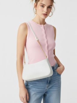 Fabbhue - Cream Solid Synthetic Leather Handbag
