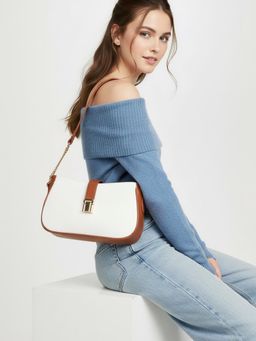 Fabbhue - White Stripes Synthetic Leather Handbag