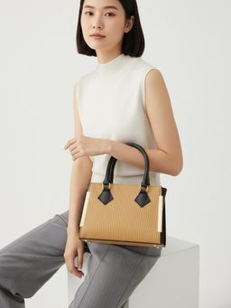 Fabbhue - Mustard Textured Synthetic Leather Handheld Bag