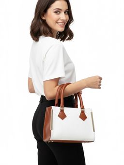 Fabbhue - White Textured Synthetic Leather Handheld Bag