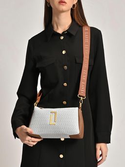 Lavie Luxe - White Printed Synthetic Leather Sling Bag with Detachable Strap