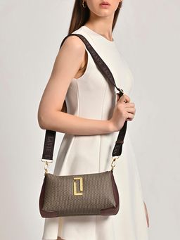 Lavie Luxe - Khaki Printed Synthetic Leather Sling Bag with Detachable Strap