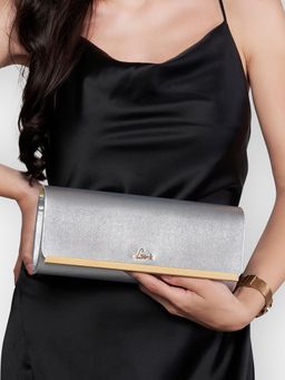Lavie - Silver Solid Synthetic Leather Clutch with Detachable Chain Strap
