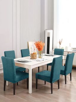 Cortina - Pack of 6 Jacquard Dining Chair Covers - Teal