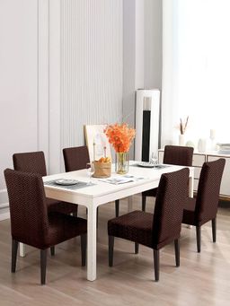 Cortina - Pack of 6 Jacquard Dining Chair Covers - Brown