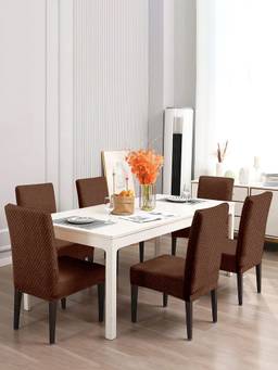Cortina - Pack of 6 Jacquard Geometric Dining Chair Covers - Brown