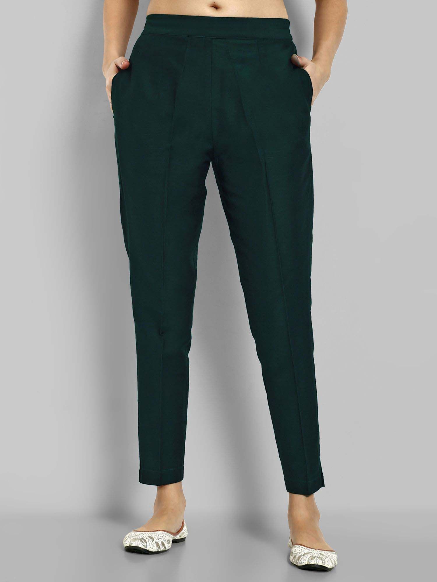 mera rang Bottle Green Ankle Cotton Silk Pant-picture-23