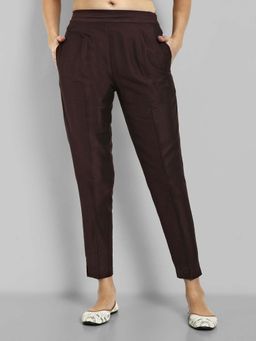 Mera Rang - Chocolate Brown Ankle Cotton Silk Pant