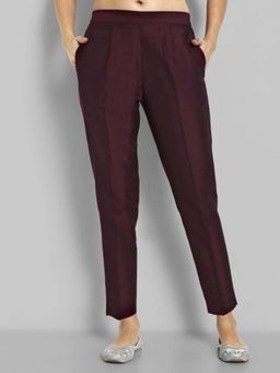 Mera Rang - Burgundy Ankle Cotton Silk Pant
