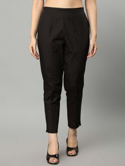 Mera Rang - Straight Fit Black Cotton Drainpipe Pant