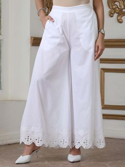 Swtantra - White Cambric Embroidery Palazzo