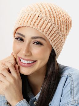 Magic Needles - Peach Self Design Beanie
