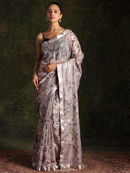 Libas - Beige Embellished Design Brasso Saree with Unstitched Blouse