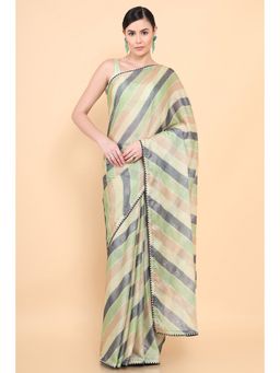 Soch - Women Multi-Color Chiffon Stripes Saree with Unstitched Blouse