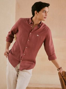Andamen - Men Rust Linen Solid Regular Fit Casual Shirt