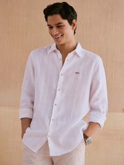 Andamen - Men White Linen Stripes Slim Fit Casual Shirt